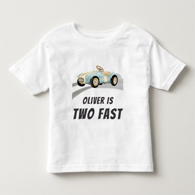 Two Fast Race Car Boy 2nd Birthday Party T-Shirt (Front)