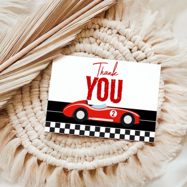 Two Fast Race Car Boy 2nd Birthday Party Thank You Card (Creator Uploaded)