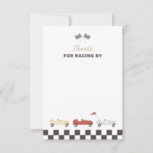 Two Fast Race Car Boy 2nd Birthday Party Thank You Card (Front)