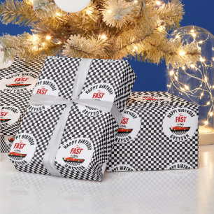 Two Fast Race Car Boy 2nd Birthday Party Wrapping Paper