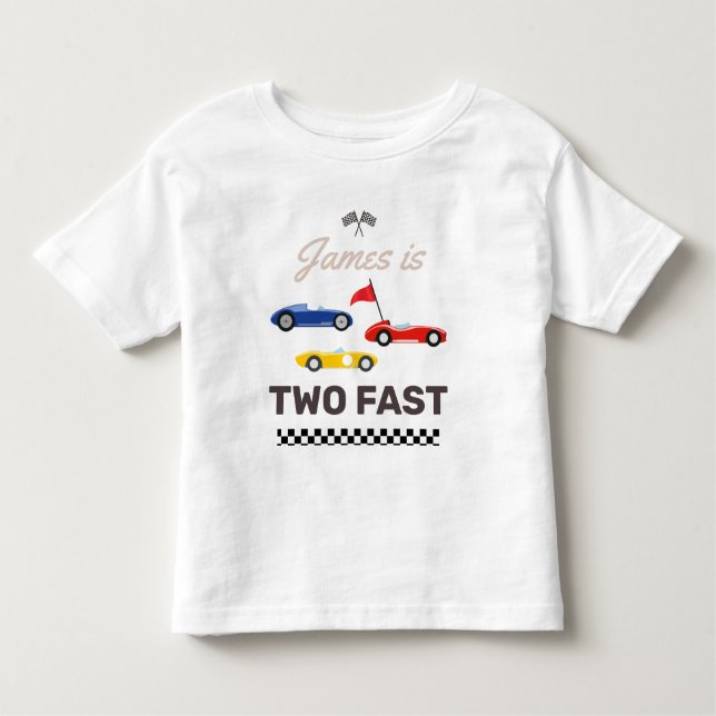 Two Fast Race Car Boy 2nd Birthday Toddler T-Shirt (Front)