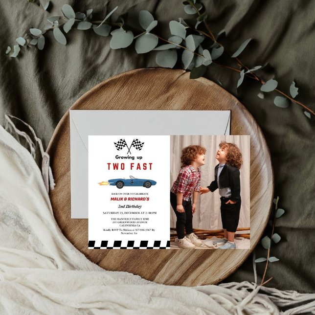 Two Fast Race Car Boy 2nd Joint Birthday Party  Invitation (Creator Uploaded)