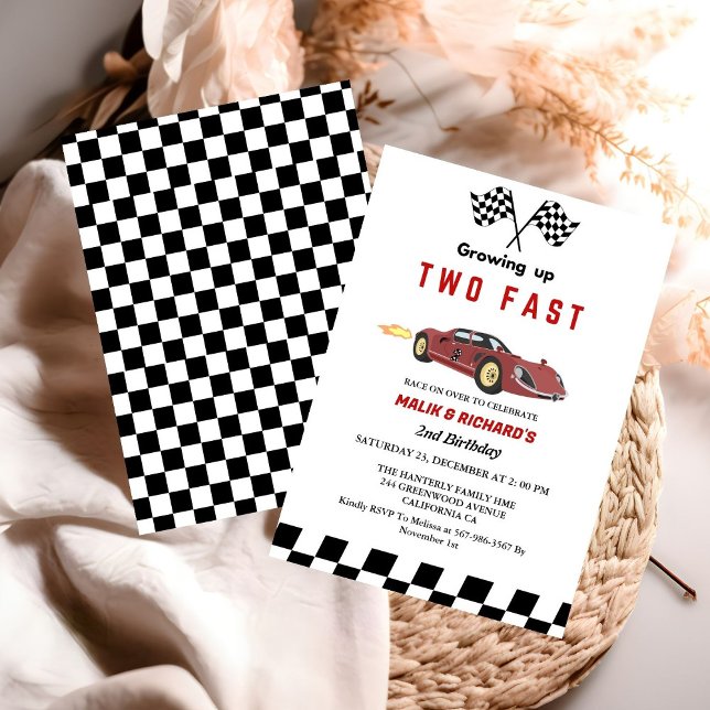 Two Fast Race Car Boy 2nd Joint Birthday Party  Invitation (Creator Uploaded)
