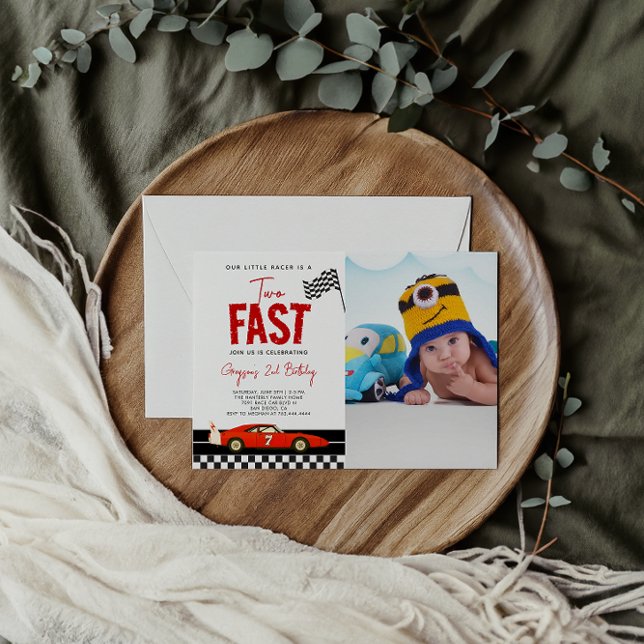 Two Fast Race Car Boy Photo 2nd Birthday Party Invitation (Creator Uploaded)