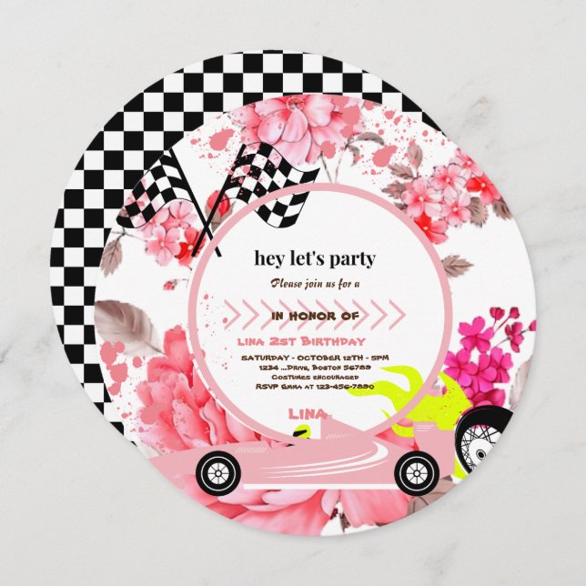 Two Fast Race Car girls  2nd Birthday Party  Invit Invitation (Front/Back)
