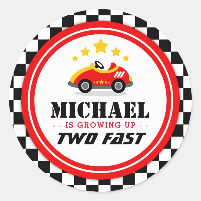 Two fast Race Car party circle Classic Round Sticker (Front)