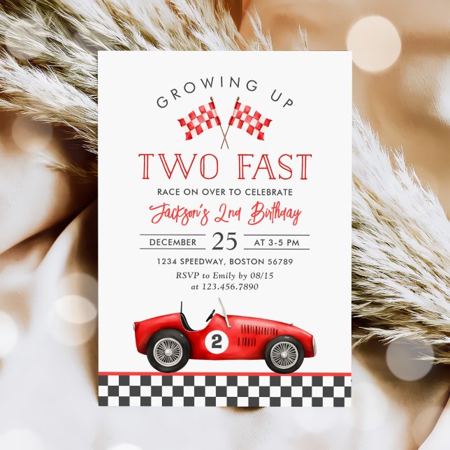 Two Fast Race Car Racing Boy 2nd Birthday Invitation (Creator Uploaded)