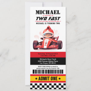 Two Fast Race Car Ticket Pass Second Birthday Invitation