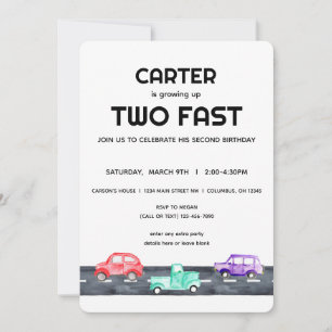 Two Fast Race Car Truck 2nd Birthday Boy Invitation