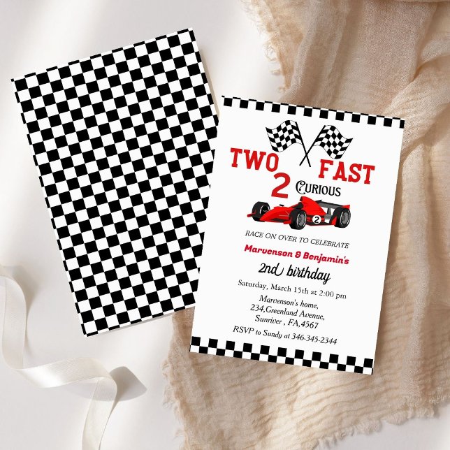 Two fast race car twin boys 2nd birthday party  invitation (Creator Uploaded)