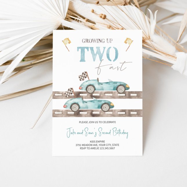 TWO Fast Race Car Twins Birthday Invitation  (Creator Uploaded)