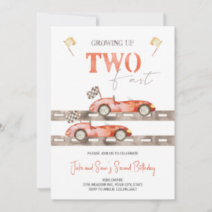 TWO Fast Race Car Twins Birthday Invitation 