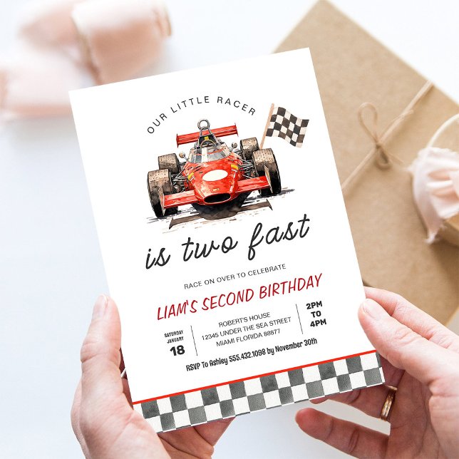 TWO Fast Race Car Vintage 2nd Birthday Invitation (Creator Uploaded)