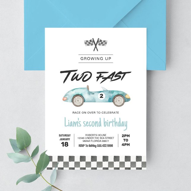 TWO Fast Race Car Vintage 2nd Birthday Invitation (Creator Uploaded)