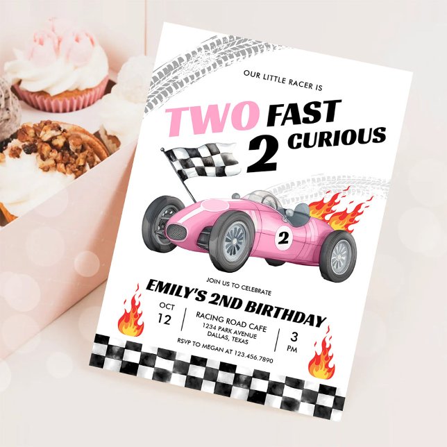 Two Fast Race Pink Car 2nd Girl Birthday Invitation (Creator Uploaded)