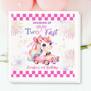 Two Fast Race Pink Car Girl 2nd Birthday Party Napkin