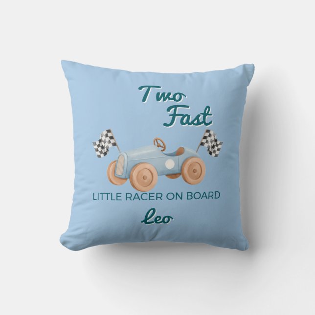 Two Fast Racing Car Boy 2nd Birthday Personalised Cushion (Front)