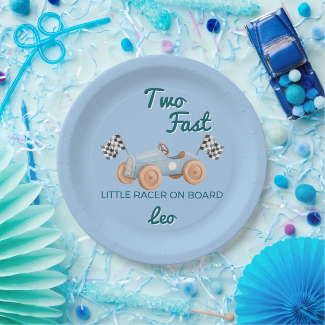 Two Fast Racing Car Boy 2nd Birthday Personalized Paper Plate (Party)