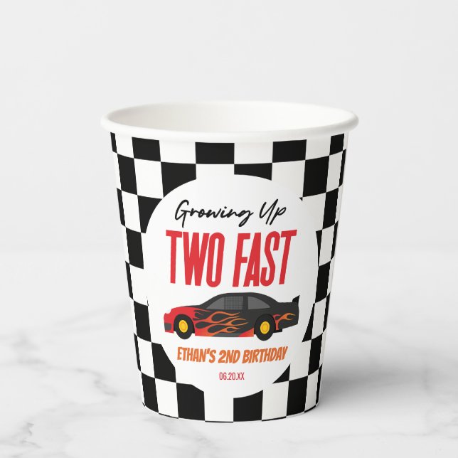 Two Fast Red Flame Race Car 2nd Birthday Party Paper Cups (Back)