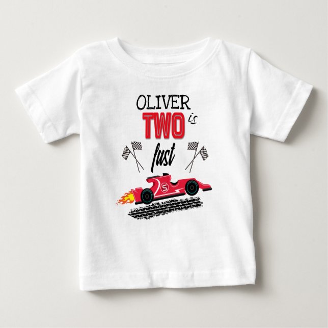 Two Fast Red Race Car 2nd Birthday Party Outfit Baby T-Shirt (Front)