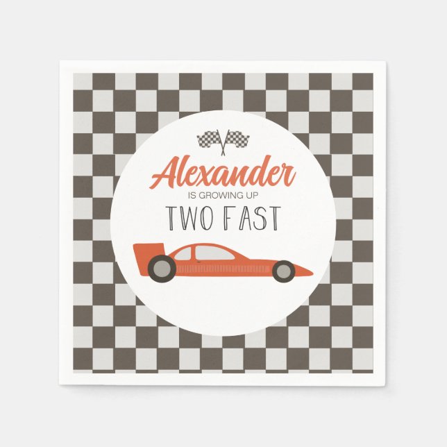 Two Fast Red Race Car Birthday Napkins (Front)
