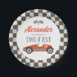 Two Fast red Race Car Birthday Paper Plates<br><div class="desc">Growing up Two Fast Race Car 2nd Birthday plate with red retro race car.</div>