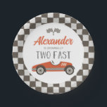 Two Fast red Race Car Birthday Paper Plates<br><div class="desc">Growing up Two Fast Race Car 2nd Birthday plate with red retro race car.</div>