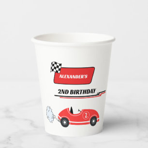 Two fast red race car boy 1st birthday paper cups