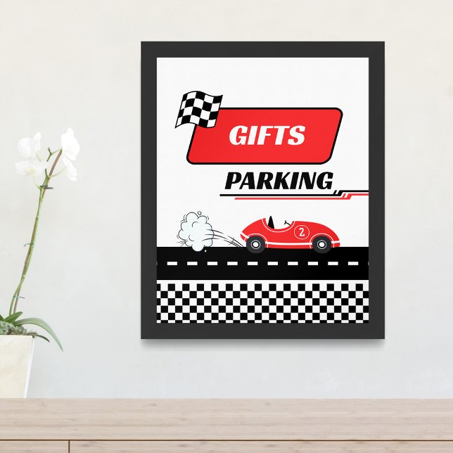 Two fast red race car boy birthday gifts parking  poster (Creator Uploaded)