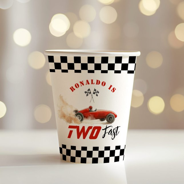 Two Fast Red race car Kids 2nd  Birthday Paper Cups (Creator Uploaded)