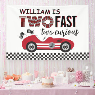 Two Fast Red Racing Car Second Birthday  Banner