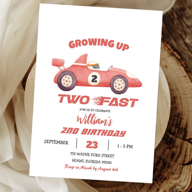 Two Fast Red Vintage Race Car Second Birthday Invitation (Creator Uploaded)