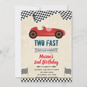Two fast retro car birthday invitation