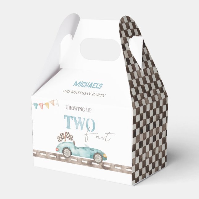 TWO Fast Retro Race Car Birthday Favour Box (Front Side)