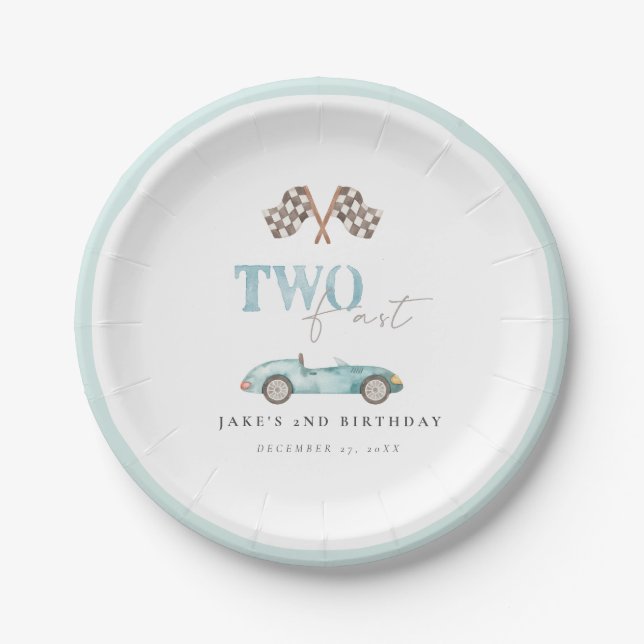 TWO FAST Retro Race Car Paper Plates (Front)