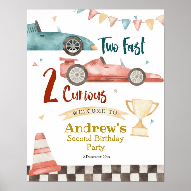Two Fast Two Curious Racing Birthday Invitation Poster (Front)