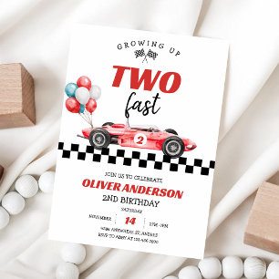 Two Fast Watercolor Race Car 2nd Birthday Invitation