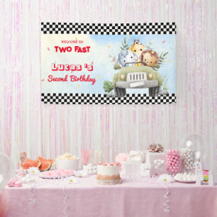 Two Fast wild cub jungle Race Car 2nd HBD Party Banner