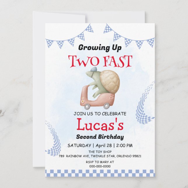 Two Fast wild jungle Race Car 2nd Birthday Party  Invitation (Front)