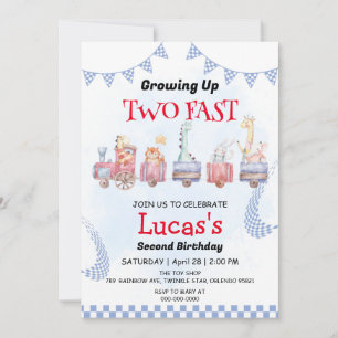 Two Fast wild jungle Race Car 2nd Birthday Party  Invitation
