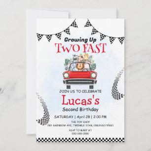 Two Fast wild Safari Race Car 2nd Birthday Party  Invitation