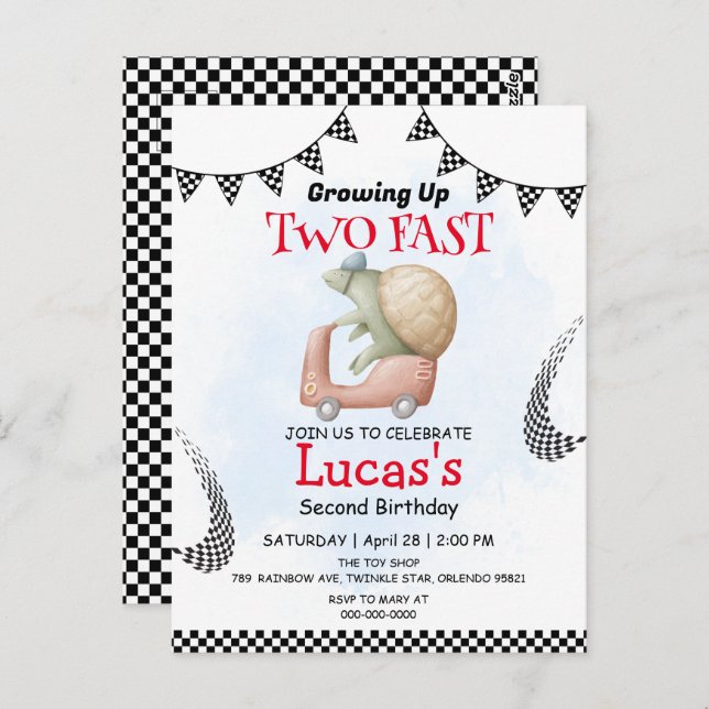 Two Fast wild turtle bicycle 2nd Birthday Party  Postcard (Front/Back)