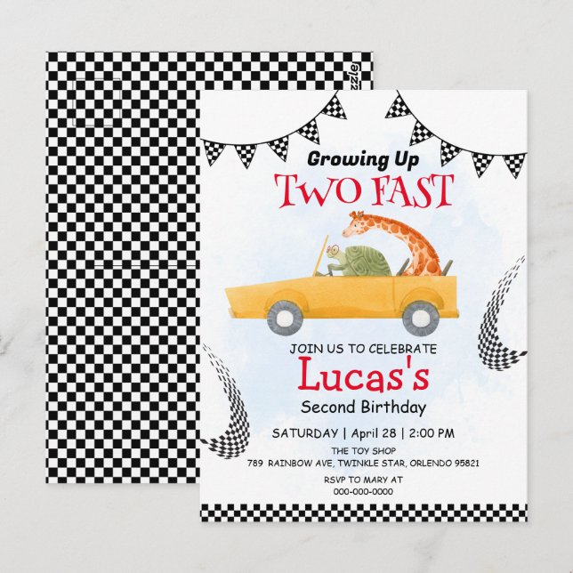 Two Fast wild turtle giraffe 2nd Birthday Party  Postcard (Front/Back)