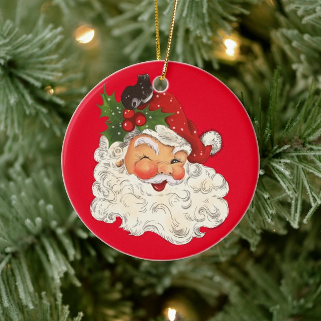 Two father christmas smiling face ceramic ornament (Tree)