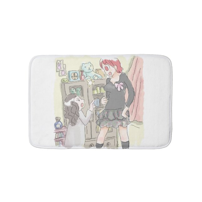 two female illustrations with a difference in heig bath mat (Front)