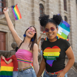 Two Female Rainbow Flag Pride Silhouette Monogram T-Shirt