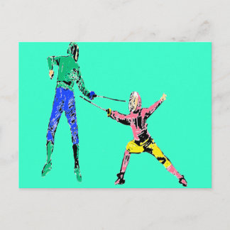 TWO FENCERS POSTCARD