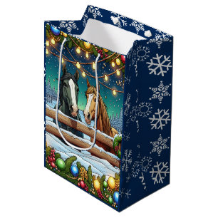 Two Festive Cartoon Horses in Comic Book Style Medium Gift Bag