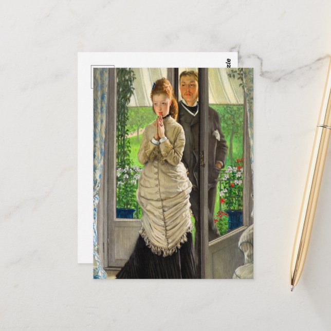 Two Figures at a Door, The Proposal by J. Tissot Postcard (Front/Back In Situ)