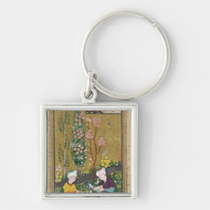 Two Figures Reading and Relaxing in an Orchard Key Ring